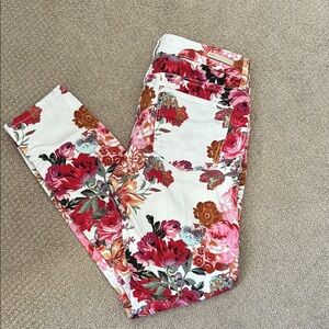 PILCRO ANTHROPOLOGIE Floral Mid Rise Skinny Jeans Red Orange White